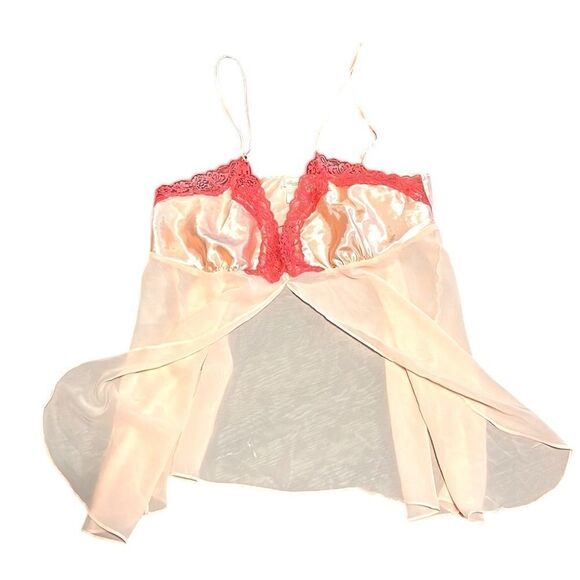 Y2K Babydoll Tank Woman's Size 16/18 Camisole Split Bodice Lace Satin Sleepwear - Picture 4 of 9
